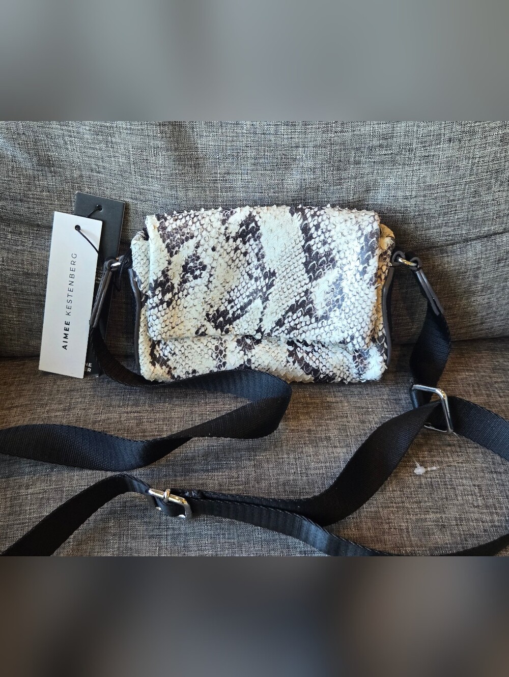 Aimee Kestenberg leather broadway mini crossbody purse vanilla snake print NWT